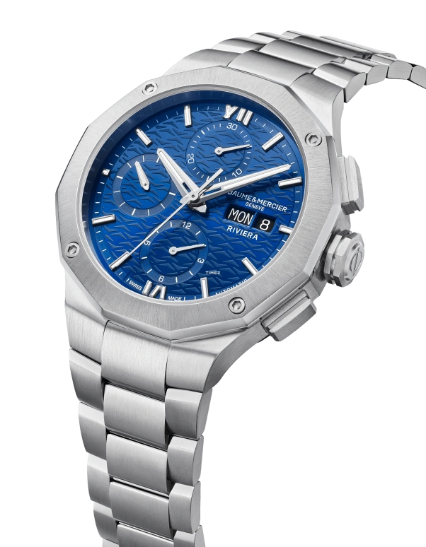 Baume & Mercier,Riviera 41mm,41mm,Stainless Steel,Blue,Automatic,Chronograph,Date,Day,10826