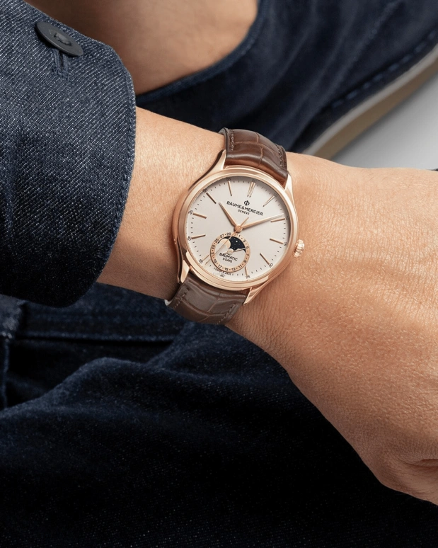 Baume & Mercier,Clifton 39mm,39mm,Rose Gold,Cream,Automatic,Moonphase,Day,10736