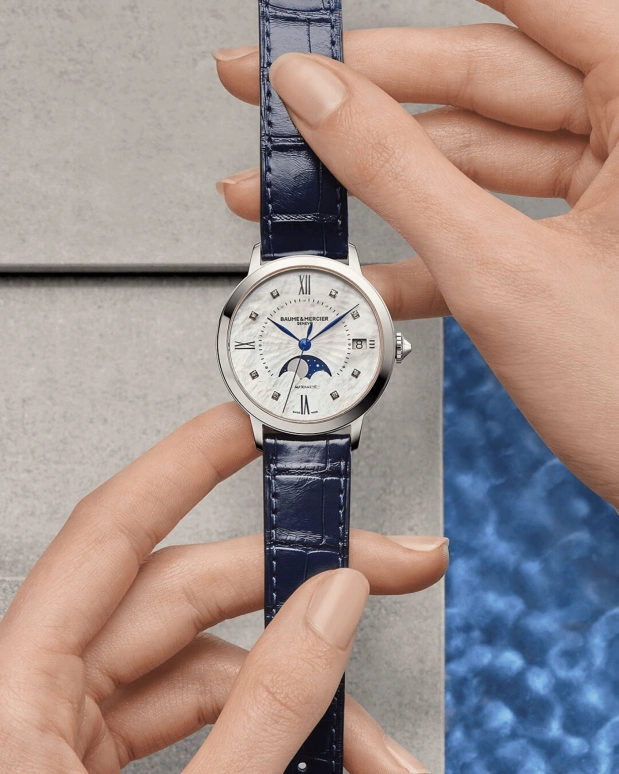 Baume & Mercier,Classima 34mm,34mm,Stainless Steel,Silver White,Automatic,Moonphase,Day,10633