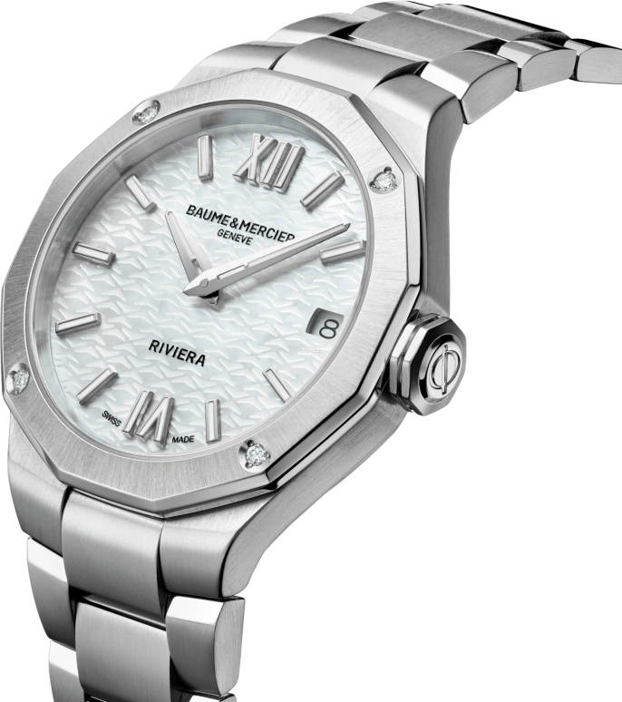 Baume & Mercier,Riviera 33mm,33mm,Stainless Steel,Silver,Quartz,Day,Sapphire,Crystal Glass,10729