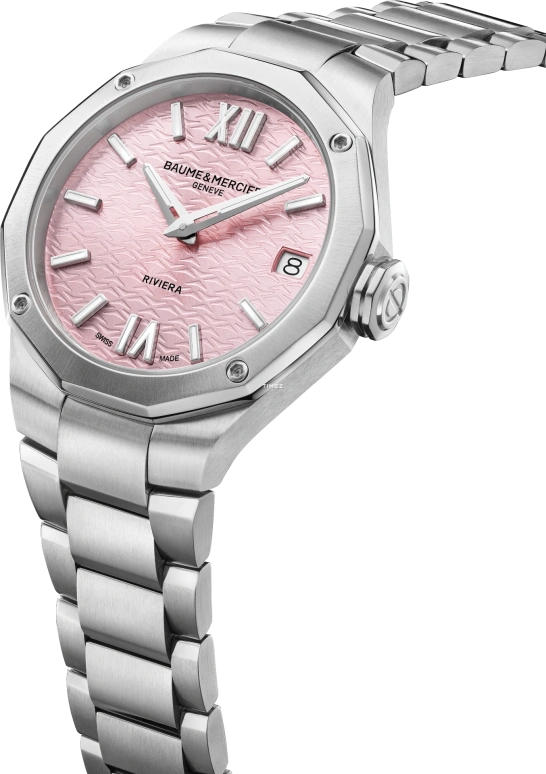 Baume & Mercier,Riviera 33mm,33mm,Stainless Steel,Pink Red,Quartz,Day,Twelve edge,10812