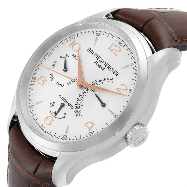 Baume & Mercier,Clifton 43mm,43mm,Stainless Steel,Silver,Automatic,Date,Day,Power Reserve Indicator,Retrograde,42hours,Sapphire,Crystal Glass,10149