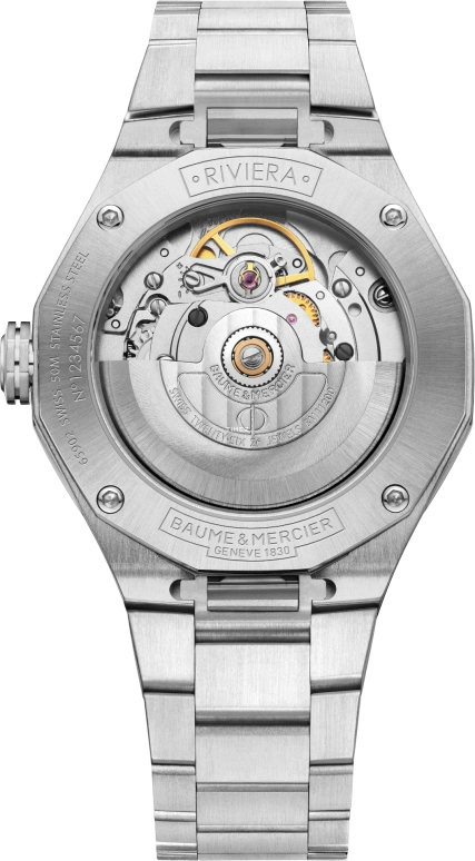 Baume & Mercier,Riviera 36mm,36mm,Stainless Steel,Orange Pink,Automatic,Day,Sapphire,Crystal Glass,10764