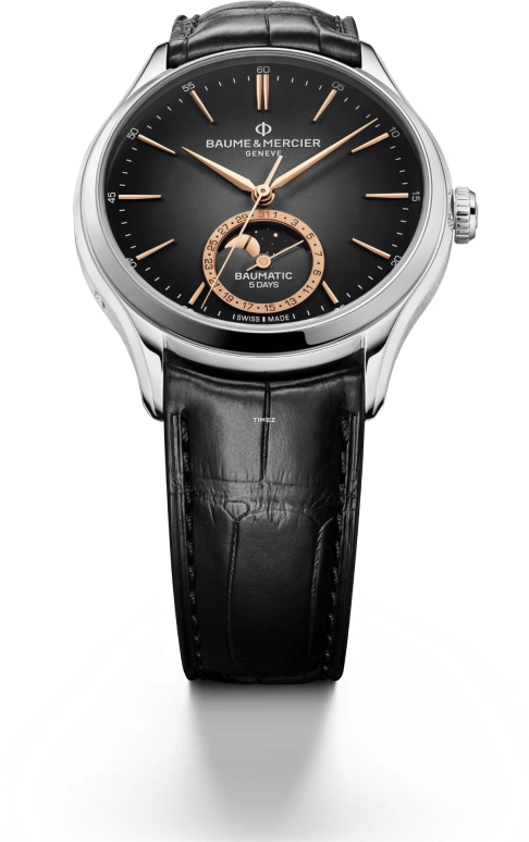 Baume & Mercier,Clifton 39mm,39mm,Stainless Steel,Black,Automatic,Moonphase,Day,10758