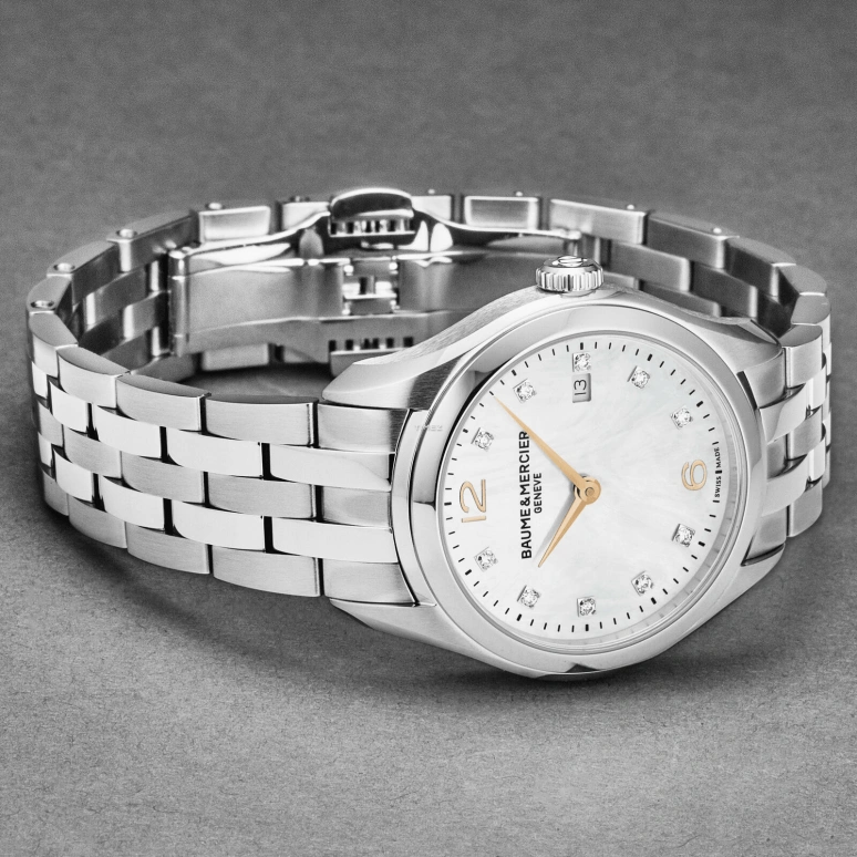 Baume & Mercier,Clifton 30mm,30mm,Stainless Steel,White,Quartz,Day,Sapphire,10176
