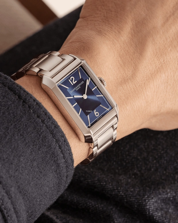 Baume & Mercier,Hampton 43x27mm,43x27mm,Stainless Steel,Blue,Quartz,Sapphire,Crystal Glass,Rectangular,10754