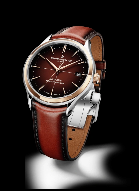 Baume & Mercier,Clifton 40mm,40mm,Stainless Steel,Chocolate,Automatic,Day,Sapphire,Crystal Glass,10713
