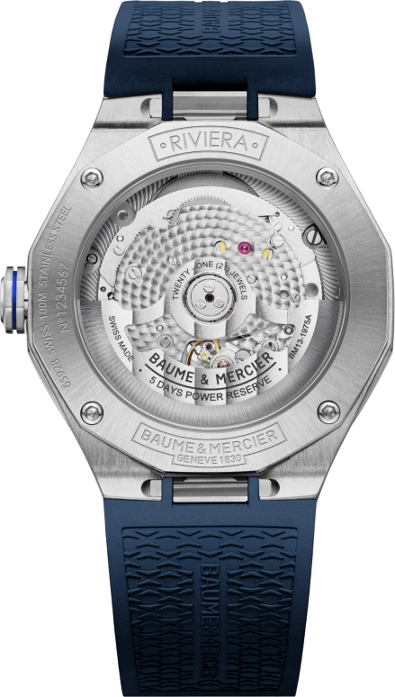 Baume & Mercier,Riviera 39mm,39mm,Stainless Steel,Blue,Automatic,Day,Sapphire,Crystal Glass,10714