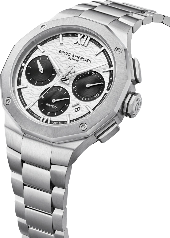 Baume & Mercier,Riviera 41mm,41mm,Stainless Steel,Black,White,Automatic,Chronograph,Day,10827