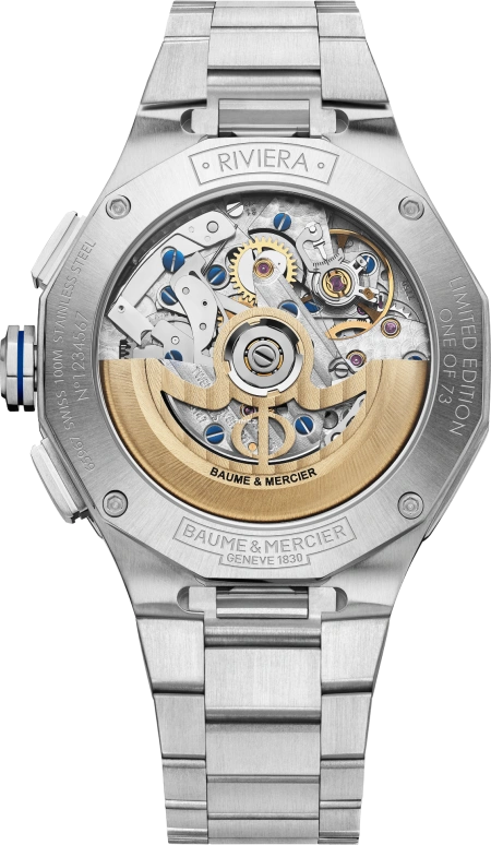 Baume & Mercier,Riviera 41mm,41mm,Stainless Steel,Yellow,Automatic,Chronograph,Day,Flyback,10828