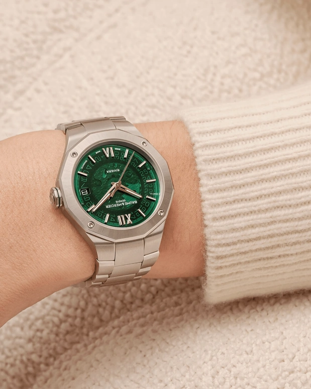 Baume & Mercier,Riviera 39mm,39mm,Stainless Steel,Green,Automatic,Day,Sapphire,Crystal Glass,10770
