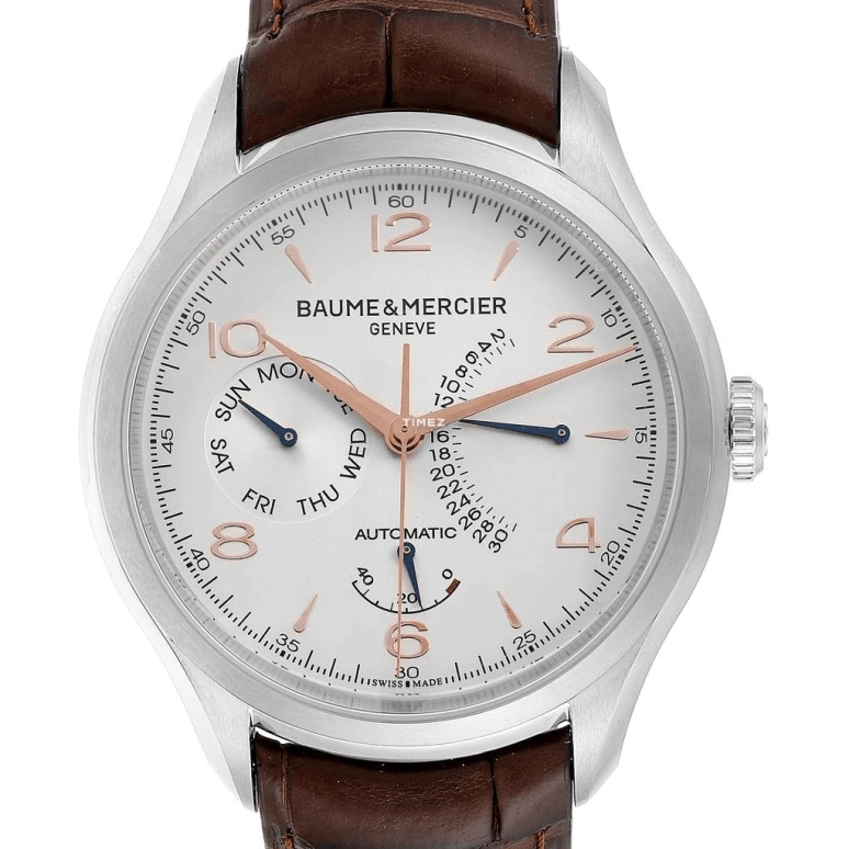 Baume & Mercier,Clifton 43mm,43mm,Stainless Steel,Silver,Automatic,Date,Day,Power Reserve Indicator,Retrograde,42hours,Sapphire,Crystal Glass,10149