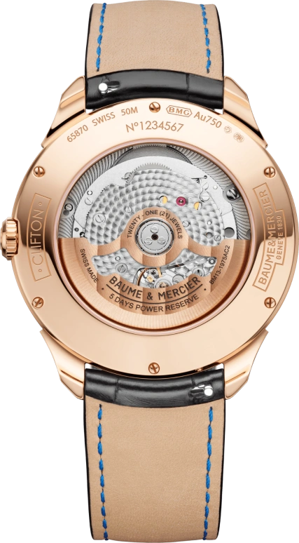 Baume & Mercier,Clifton 42.10x39.05mm,42.10x39.05mm,Pink Gold,White,Automatic,Moonphase,Perpetual Calendar,Leap Year,Month,Sapphire,Crystal Glass,Round,10583
