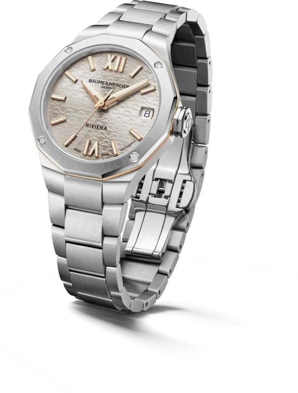 Baume & Mercier,Riviera 33mm,33mm,Stainless Steel,Grey,Automatic,Day,Sapphire,Crystal Glass,10730