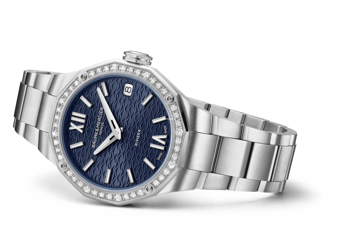 Baume & Mercier,Riviera 33mm,33mm,Stainless Steel,Blue,Quartz,Day,Sapphire,Crystal Glass,10765