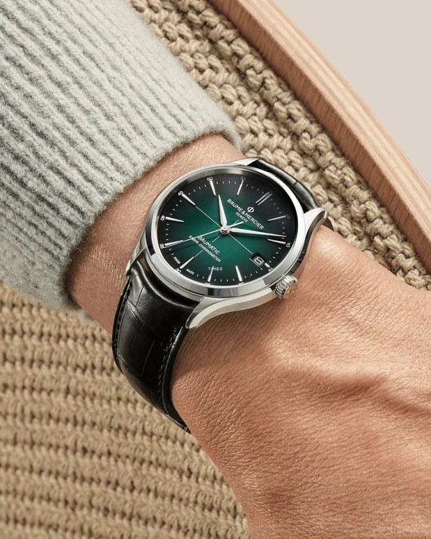 Baume & Mercier,Clifton 40mm,40mm,Stainless Steel,Green,Automatic,Day,Sapphire,Crystal Glass,10592