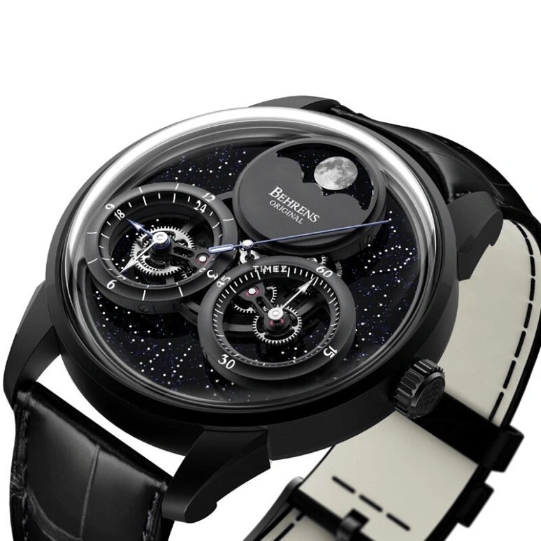 Behrens,Original 42mm,42mm,Stainless Steel,Blue,Black,Automatic,Chronograph,Moonphase,BHR017BLUC01