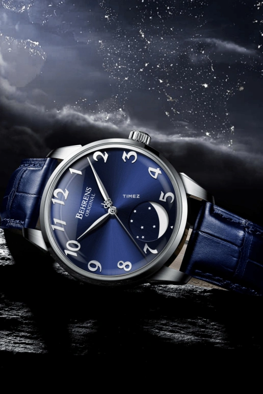 Behrens,Original 42mm,42mm,Stainless Steel,Stainless Steel,Blue,Automatic,Moonphase,Sapphire,BHR001
