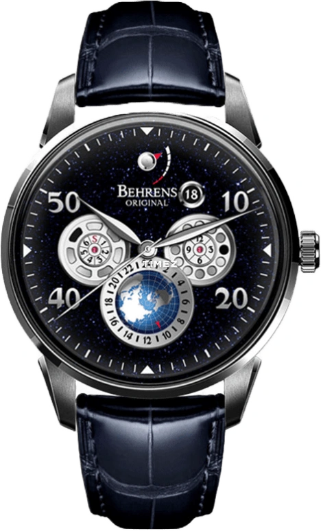 Behrens,Original 42mm,42mm,Stainless Steel,Blue,Automatic,Month,Date,Day,Power Reserve Indicator,42hours,Sapphire,BHR005BLUC01