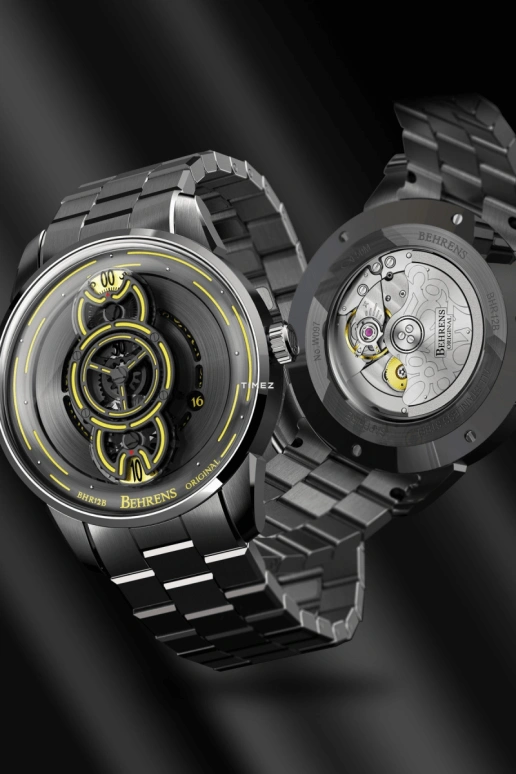 Behrens,Original 42mm,42mm,Stainless Steel,Black,Yellow,Automatic,Day,Sapphire,BHR012B,BHR012B-W