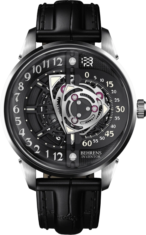 Behrens,Inventor 42mm,42mm,Stainless Steel,Black,Automatic,Day,41hours,BHR022BLK02