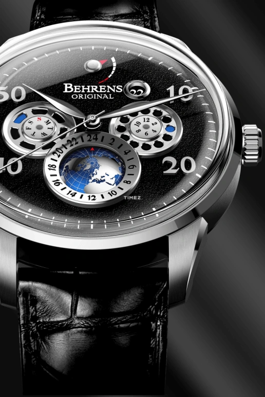 Behrens,Original 42mm,42mm,Stainless Steel,Stainless Steel,Black,Automatic,Month,Date,Day,Power Reserve Indicator,Sapphire,Round,BHR005,BHR005-01