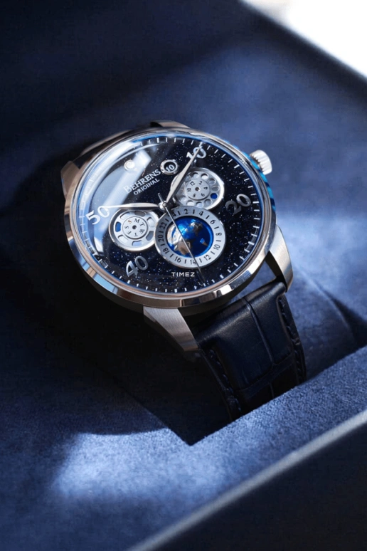 Behrens,Original 42mm,42mm,Stainless Steel,Stainless Steel,Blue,Automatic,Month,Date,Day,Power Reserve Indicator,Sapphire,Round,BHR005