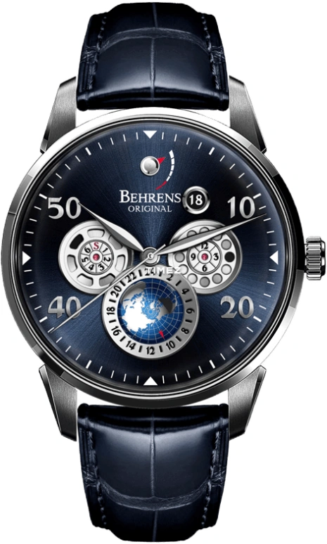 Behrens,Original 42mm,42mm,Stainless Steel,Blue,Automatic,Day,Power Reserve Indicator,BHR005BLU01