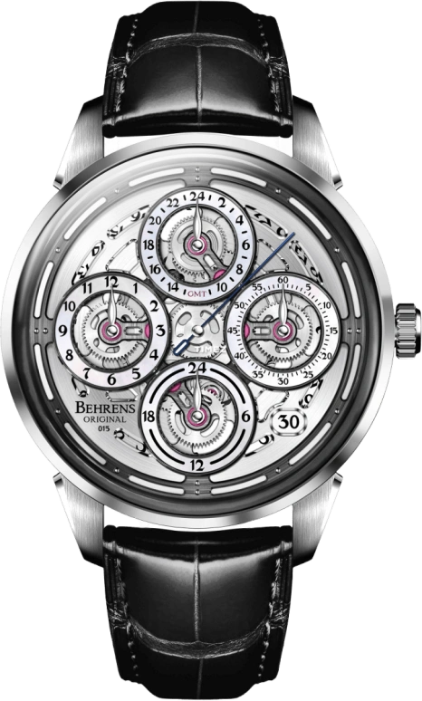 Behrens,Original 42mm,42mm,Stainless Steel,Skeleton,Grey,Automatic,Day,Dule Time,BHR015GRY01