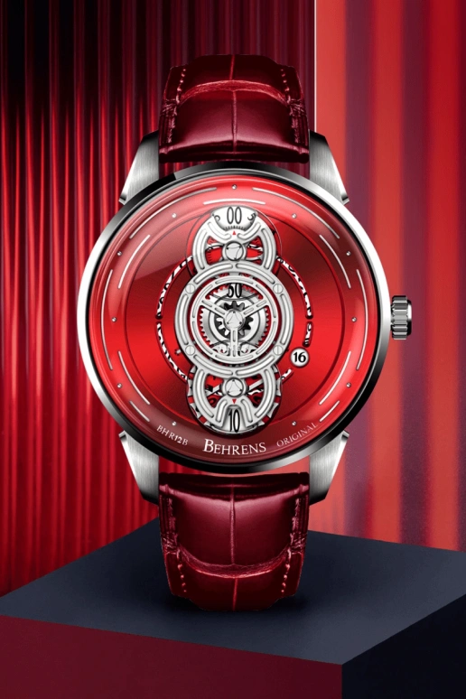 Behrens,Original 42mm,42mm,Stainless Steel,Red,Automatic,Day,42hours,BHR012RED01