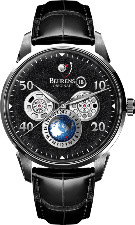 Behrens,Original 42mm,42mm,Stainless Steel,Black,Automatic,Day,Power Reserve Indicator,BHR005BLK01