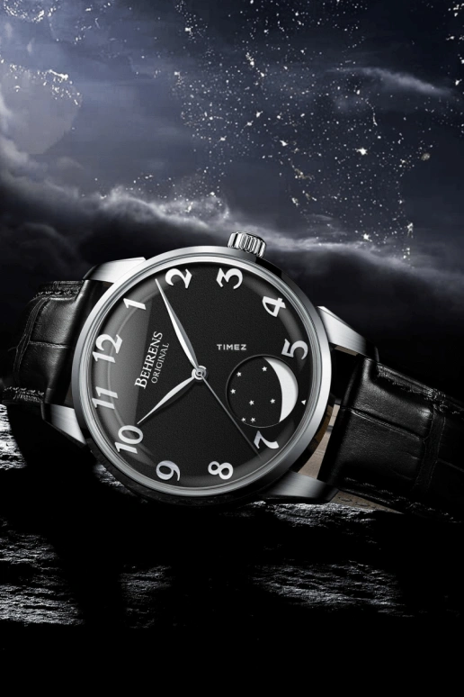 Behrens,Original 42mm,42mm,Stainless Steel,Stainless Steel,Black,Automatic,Moonphase,Sapphire,BHR001,BHR001-01