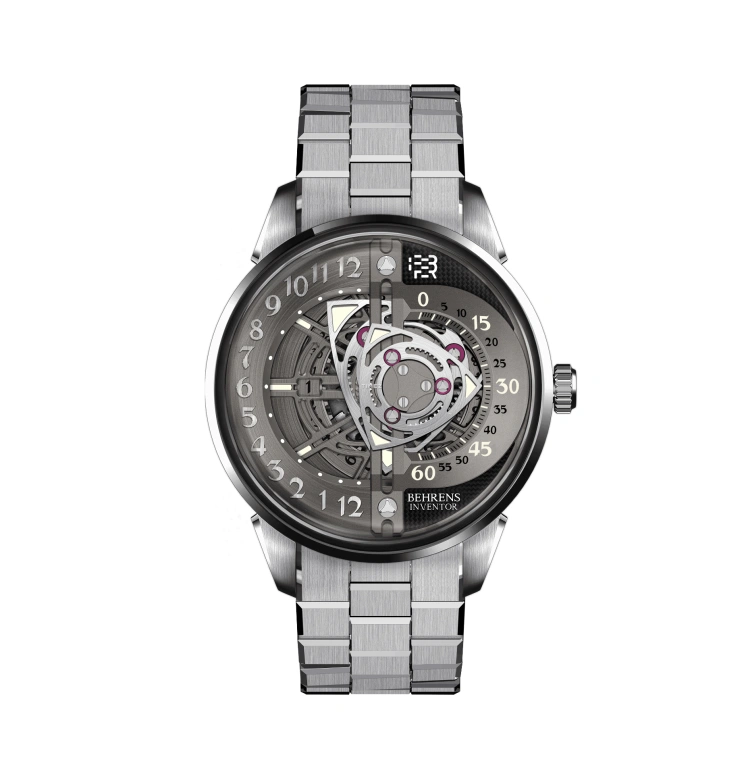 Behrens,Inventor 42mm,42mm,Stainless Steel,Grey,Automatic,Day,41hours,BHR022,BHR022-WGRYF01