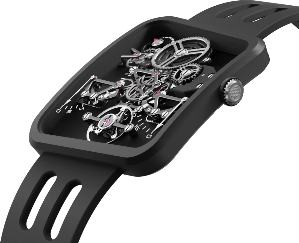 Behrens,Inventor 42.60x38mm,42.60x38mm,Carbon,Black,Skeleton,Handwound,Power Reserve Indicator,Retrograde,BHR030SPBLK01