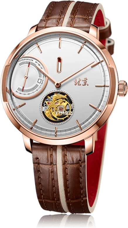Beijing Watch,Bladelegant 44mm,44mm,Stainless Steel,Rose Gold,White,Handwound,Day,Tourbillon,Flyback,Retrograde,Sapphire,Crystal Glass,Round,BG081007