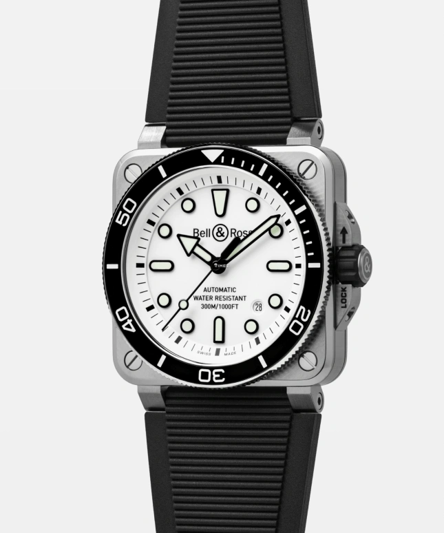 Bell & Ross,BR-03 Diver 42mm,42mm,Stainless Steel,White,Automatic,Day,54hours,BR03A,BR03A-D-WH-ST/SRB