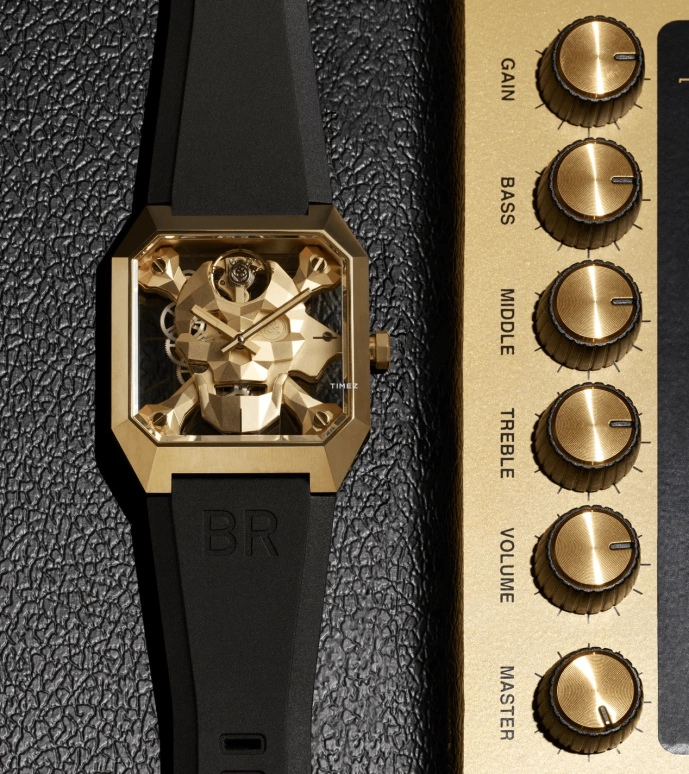 Bell & Ross,BR-01 Skull 45x46.70mm,45x46.70mm,Bronze,Gold,Skeleton,Handwound,Sapphire,Crystal Glass,Octagon,BR01,BR01-CSK-BR/SRB