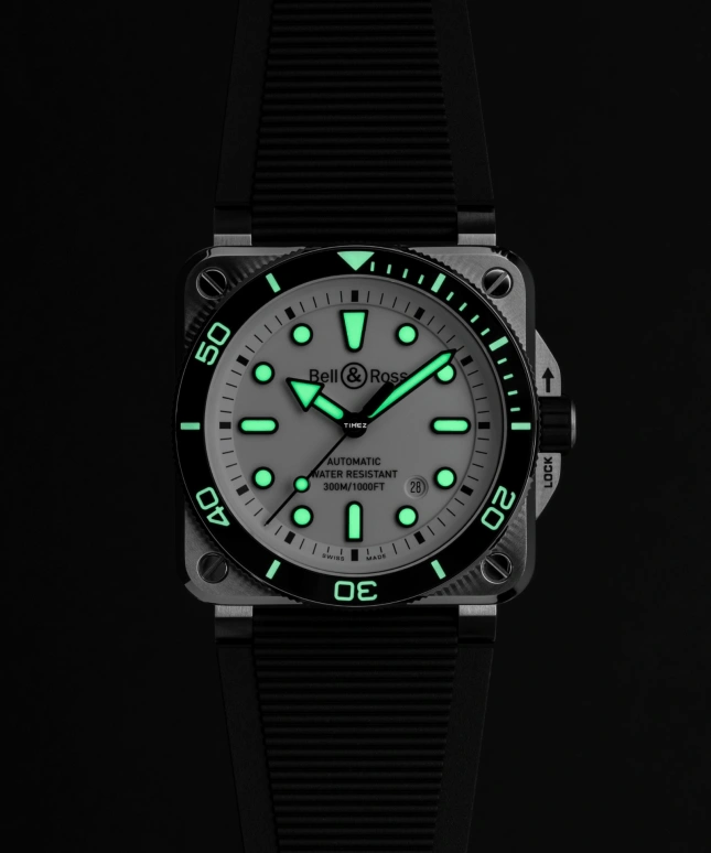 Bell & Ross,BR-03 Diver 42mm,42mm,Stainless Steel,White,Automatic,Day,54hours,BR03A,BR03A-D-WH-ST/SRB