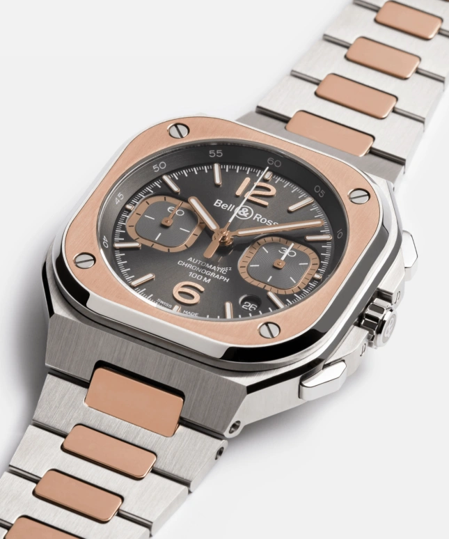 Bell & Ross,Urban 41mm,41mm,Stainless Steel,Rose Gold,Grey,Automatic,Chronograph,Day,BR05C,BR05C-RTH-STPG/SSG