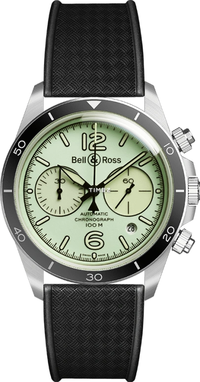 Bell & Ross,Vintage 41mm,41mm,Stainless Steel,Green,Automatic,Chronograph,Day,BRV294,BRV294-LUM-ST/SRB