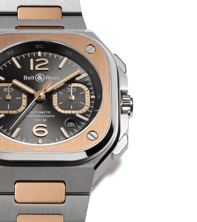 Bell & Ross,Urban 41mm,41mm,Stainless Steel,Rose Gold,Grey,Automatic,Chronograph,Day,BR05C,BR05C-RTH-STPG/SSG