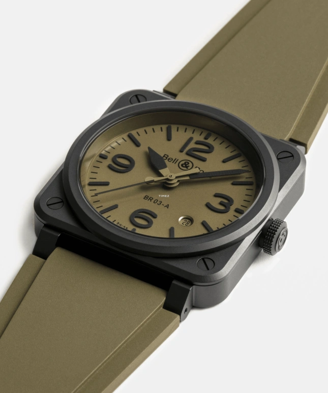 Bell & Ross,Instruments 41mm,41mm,Ceramic,Khaki Green,Automatic,Day,Sapphire,Crystal Glass,BR03A,BR03A-MIL-CE/SRB