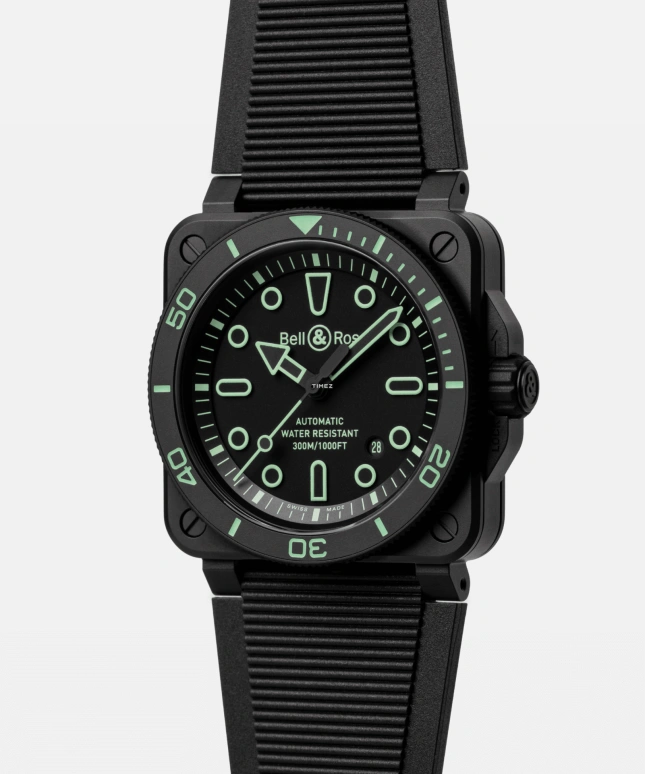 Bell & Ross,BR-03 Diver 42mm,42mm,Ceramic,Black,Automatic,Day,54hours,BR03A,BR03A-D-OL-CE/SRB