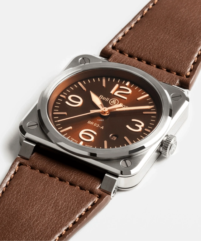 Bell & Ross,BR-03 Auto 41mm,41mm,Stainless Steel,Brown,Automatic,Day,54hours,BR03A,BR03A-GH-ST/SCA