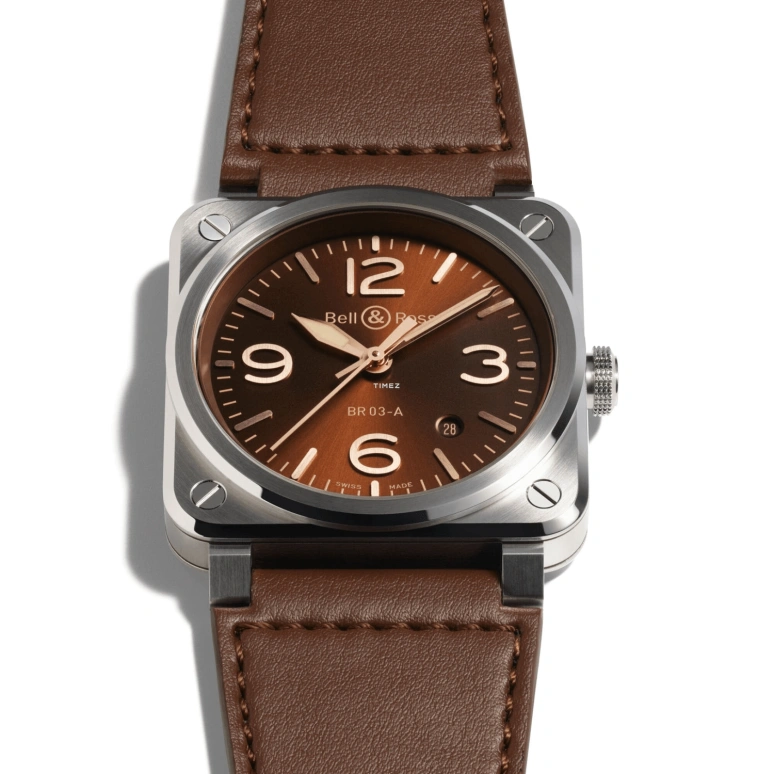 Bell & Ross,BR-03 Auto 41mm,41mm,Stainless Steel,Brown,Automatic,Day,54hours,BR03A,BR03A-GH-ST/SCA