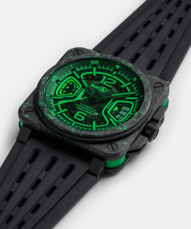 Bell & Ross,BR-X3 41mm,41mm,Titanium,Resin,Carbon,Rubber,Green,Automatic,Day,Power Reserve Indicator,BRX3R,BRX3R-GN-CA/SRB