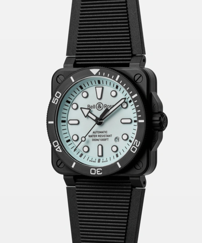 Bell & Ross,BR-03 Diver 42mm,42mm,Ceramic,Ice Blue,Automatic,Day,54hours,BR03A,BR03A-D-LM-CE/SRB