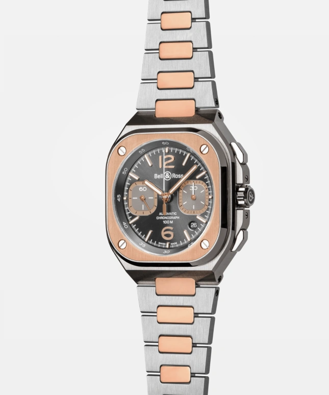 Bell & Ross,Urban 41mm,41mm,Stainless Steel,Rose Gold,Grey,Automatic,Chronograph,Day,BR05C,BR05C-RTH-STPG/SSG