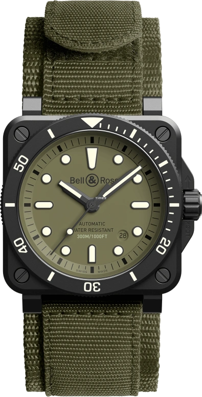 Bell & Ross,Instruments 42mm,42mm,Ceramic,khaki,Automatic,Day,38hours,BR0392,BR0392-D-KA-CE/SRB