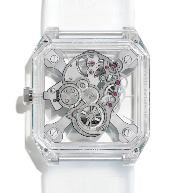Bell & Ross,BR-01 Skull 43.50x45mm,43.50x45mm,Sapphire,Transparent,Ice Blue,Handwound,Sapphire,Crystal Glass,Octagon,BR01,BR01-CSKBLU-SAPHIR